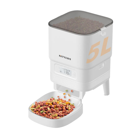 Nityers Automatic Cat Feeder 5L - Timed Pet Feeder for Cats and Dogs with Dry Cat Food Dispenser Dog and Cat Food Storage Container Programmable Control 1-6 Meals Pet Day 10s Voice Safety Lock