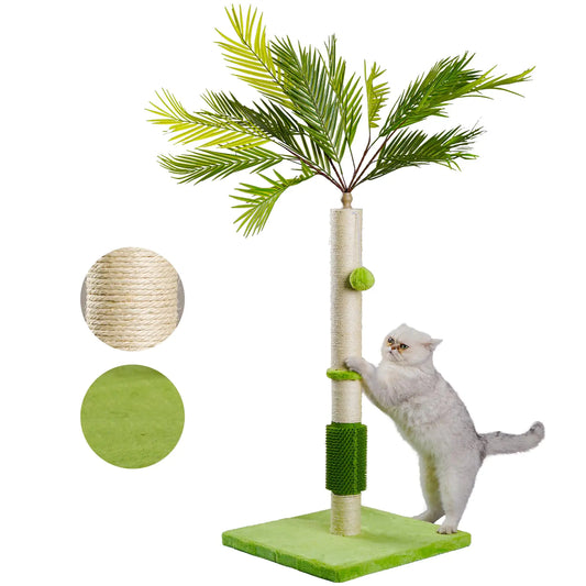 MeowHomm Cat Scratching Post Cat Palm Tree for Indoor Cats with Natural Sisal Scratch Pole Hanging Sisal Ropes and Balls Cute 40" Tall Cat Scratcher for Large Cat and Kittens