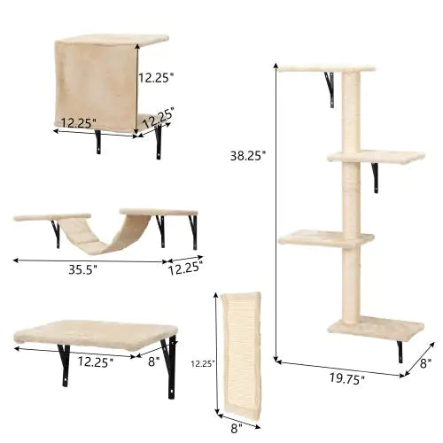 5 Pieces Of Multi-storey Wall-mounted Indoor Cat Tree Furniture With Scratch Board