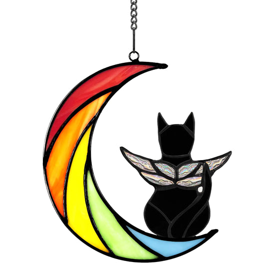 framelito Stained Glass Rainbow Bridge Pet Memorial Gifts for Cats Black Cat Decor Memorial Gifts for Cat Lovers Loss of Cat Sympathy Gift Cat Suncather Gifts for Women Cat Bereavement Gifts