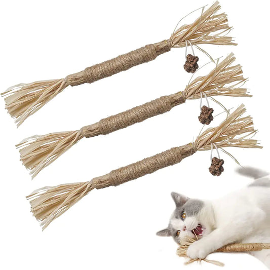 PAZS GIFT Cat Toys Catnip Toys Cat Kick Toy Natural Silvervine Catnip Sticks Kitten Teeth Molar Chew Toys cat Indoor Toys Interactive cat Cleaning TeethReduce Obesity and Loneliness 3-Pack