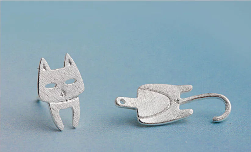 Cat Fish Stud Earrings - Silver Accessories for Cat Lovers
