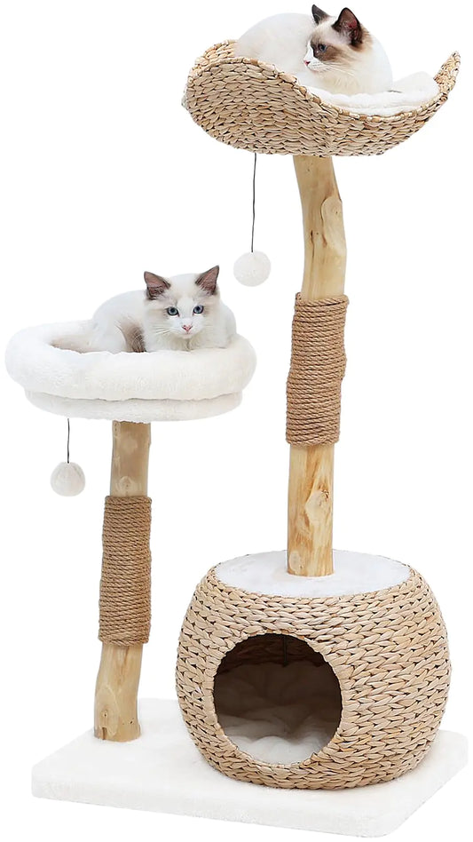 KULAMOON Modern Cat Tree Tower for Indoor Cats Real Branch Luxury Cat Condo with Cat Scratching Post Jumping Platforms Cat Furniture Cat Lover Gift