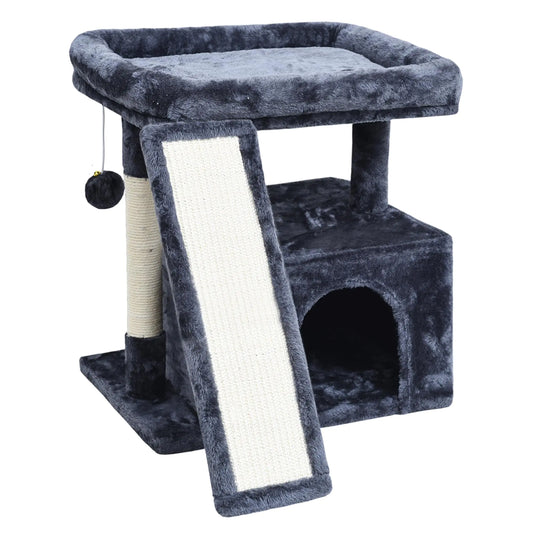 Small Cat Tree for Indoor Cats，Cat Tower with Cat Scratching Post and Board，Cat House with Cat Perch for Kitten Cat CondoStable Cat Stand (Smoky Grey)