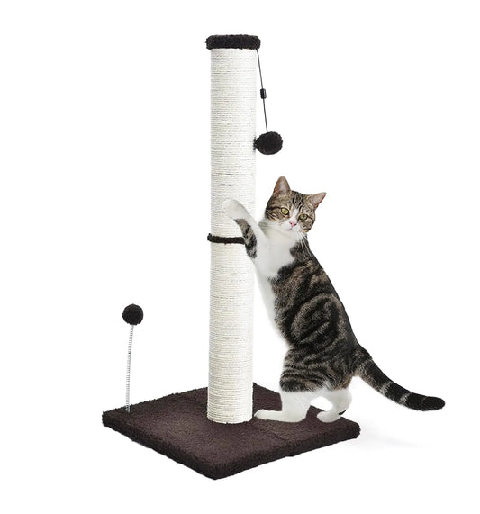 Cat Scratching Post 32" Tall Scratching Post Kitten Scratcher Sisal Scratch Posts Basic with Hanging Ball for Indoor Cats Integrated Cat Toys Brown