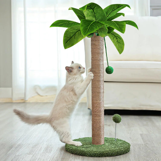 Dohump Cat Scratching Post 26" Kitten Scratching Post with Premium Sisal Rope Cute Cat Tree with Dangling and Spring Ball Toys for Indoor Small Cats