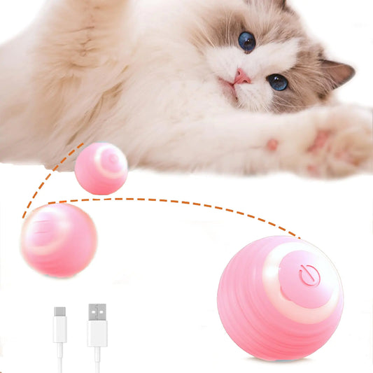 Trumoon Interactive Cat Toy Ball Automatic Interactive Ball for Cats Smart Ball Cat Toy for Indoor Cat KittenAutomatic 360° Self-Rotating Rolling Ball with Type-C Rechargeable (Pink)