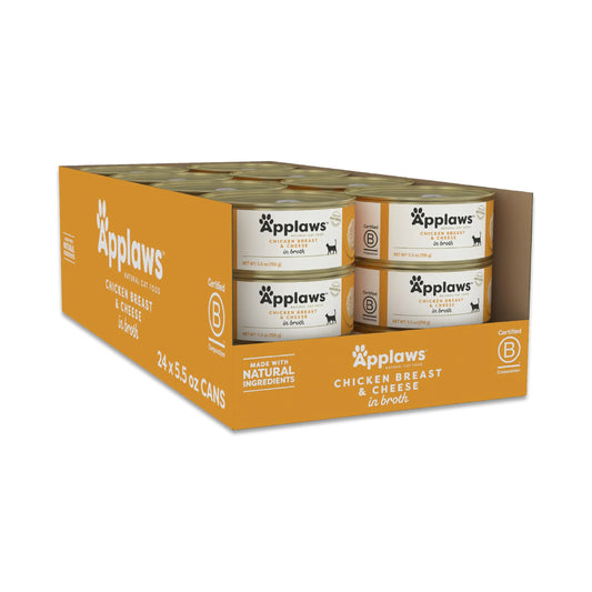 Applaws Wet Cat Food 24 Count Limited Ingredient Canned Wet Cat Food Chicken Breast with Cheese in Broth 5.5oz Cans