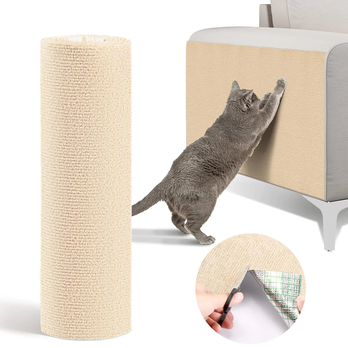 78.7"x15.8" Cat Scratching Mat Self-Adhesive Cat Scratch Furniture Protector Cat Scratching Post Scratch Pad Cover Replacement for Cat Tree Shelf Steps Couch Corner Wall(Beige)