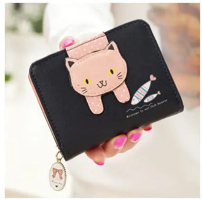 Compact Cat Zipper Wallet - Multi-Function Design