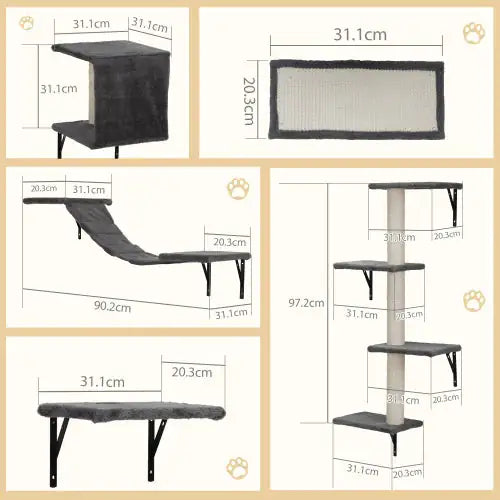 5 Pieces Of Multi-storey Wall-mounted Indoor Cat Tree Furniture With Scratch Board