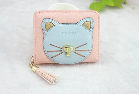 Cute Cartoon Cat Tassel Zipper Wallet for Students