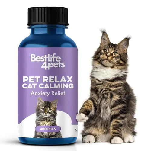 Pet Relax Cat Calming Anxiety Relief Natural Calming Care for Cats Cat Stress and Anxiety Relief Soothes Separation Anxiousness Homeopathic Feline Aid for Travel 400 Odorless Tasteless Pills