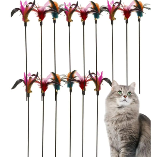 Nine Mpets 15-Pack Cat Feather Toys and Teaser Wand- Feather Toys for Cats，cat Feather Toy cat Toys for Indoor Cats，Feather Stick cat Toy cat Teaser Wand - Feather Wand cat Toy