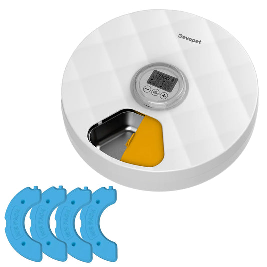 Devopet Automatic Cat Feeder Wet Food Automatic Feeder with Stainless Steel Tray 6 Meals Rechargeable Auto Pet Feeder Feeding Station for Cats&Small Dogs Cat Food Dispenser with 4 Ice Packs