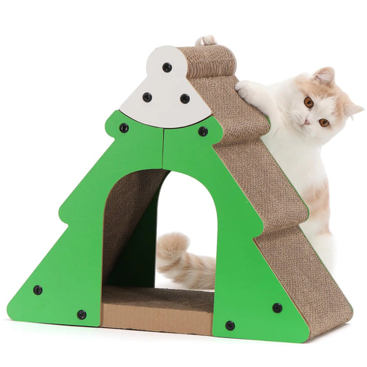 FUKUMARU Christmas Cat Scratcher for Indoor Cats Christmas Tree Design Cat Scratcher Cat Scratching Broad Cardboard Cat Scratch Pad Protecting Furniture Cat Scratch Ramp
