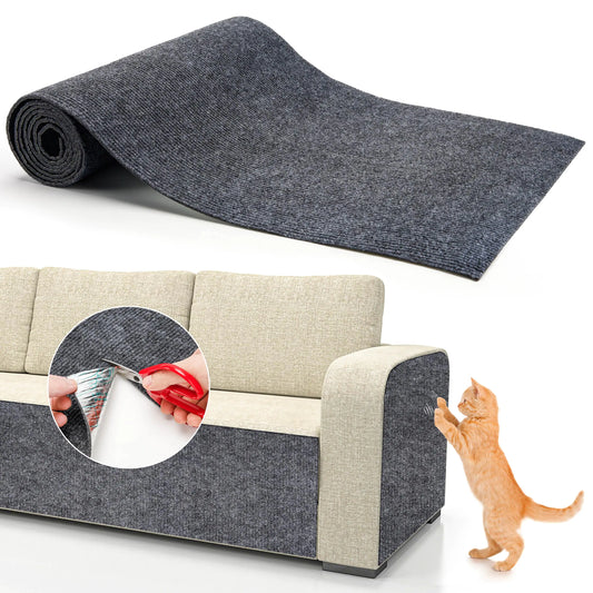 PatiencET Cat Scratching Mat Self-Adhesive Trimmable Carpet Cat Scratcher Mat for Wall Couch Floor Door Cat Scratch Carpet Protector for Furniture (78.7"X15.8" Dark Grey)