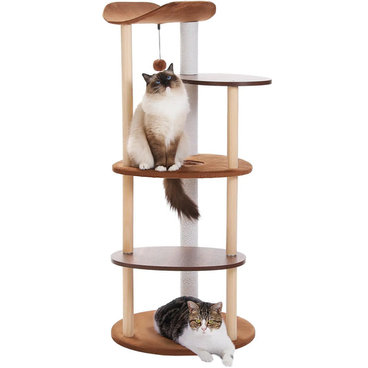 PETEPELA Cat Tree Cat Tower for Indoor Cats5-Level Cat Play House Cat Activity Center with Scratching Posts Brown