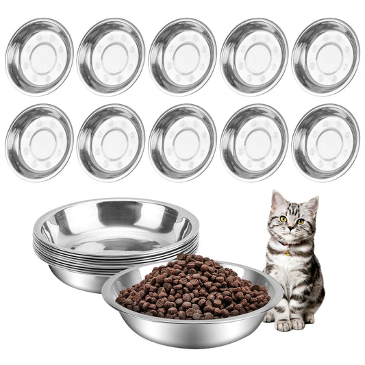 HUOIQUE 10 Pcs 6.2 Inches Stainless Steel Cat Bowls Whisker Fatigue Cat Bowl for Food and Water Metal Shallow Cat Dishes