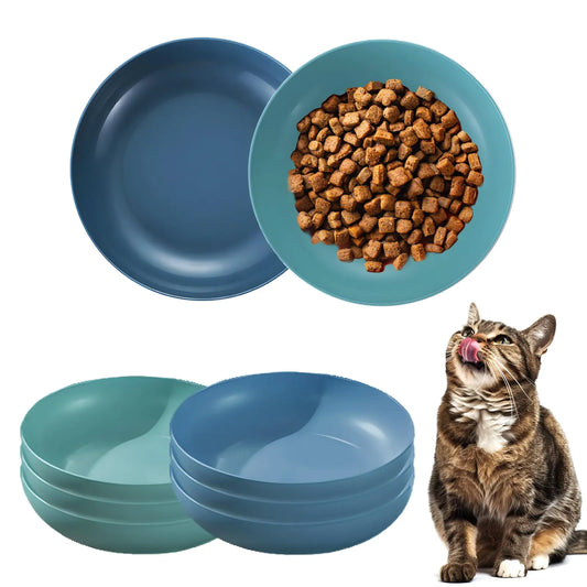 Kjsdn 6 Pieces Cat Food Bowl Set - Wide Shallow Cat Bowls - Whisker Fatigue Relief Basic Cat Bowls - Cat Dishes for Food and Water- Wheat Straw Cat Dishes for Cats and Small Dogs (Blue + Cyan)
