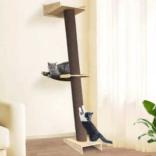 Koretech Wall Mounted Cat Tree 6.6ft Floor to Ceiling Cat Tree Cat Climbing Tower with Hammock and Perch Tall Cat Scratching Post for Indoor Cats