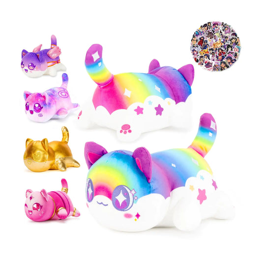 LCCOOUS® 61-PCS 丨6.1" Rainbow Cat Plush+ 60pcs Cat Stickers -Meow Cat Plush -Meow Cat Stuffed Animal Collection Birthday Gift for Kids. (Rainbow Cat)