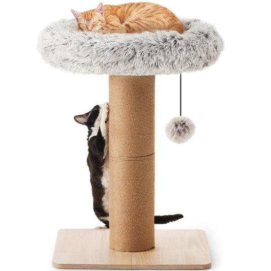 FUKUMARU Cat Scratching Post 28 Inch Tall Scratcher with Cat Perch for Indoor Adult Cats 5.5 Inch Width Small Cat Tree with Bed Cat Tower Furniture for Kittens and Large Cats