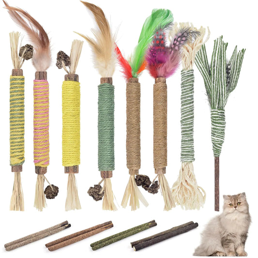 Bissap 16 PCS Silvervine Chew Sticks for Cats Catnip Chew Sticks Cat Toys for Indoor Cat Kitten Teeth Grinding Interactive Feather Toys for Aggressive Chewers Dental Care