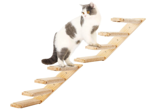 Cat Climbing Shelves Wall Mounted 2PCS Four Cat Steps Reversible Left & Right Direction Cat Shelf Stairway for Wall with Jute Scratching Ladder Cat Wall Shelves Furniture for Perch Sleeping