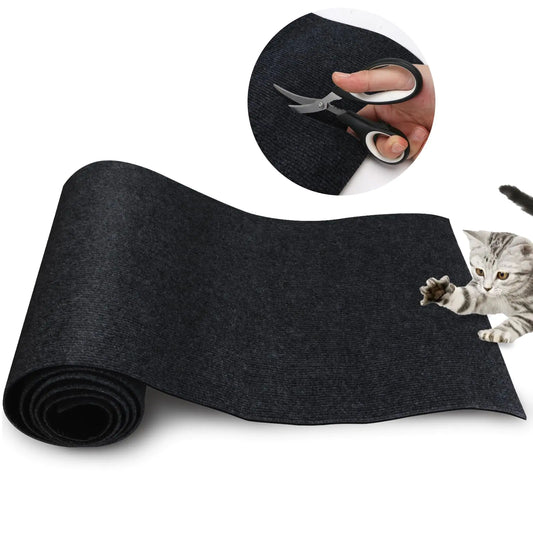 Cat Scratch Mat 120"x15.8"Cat Scratch Carpet Trimmable Self-Adhesive Cat Scratch PadDecorative Cat Tree Shelf，Cat Wall，Cat Scratching PostCat Couch Protector(Black)