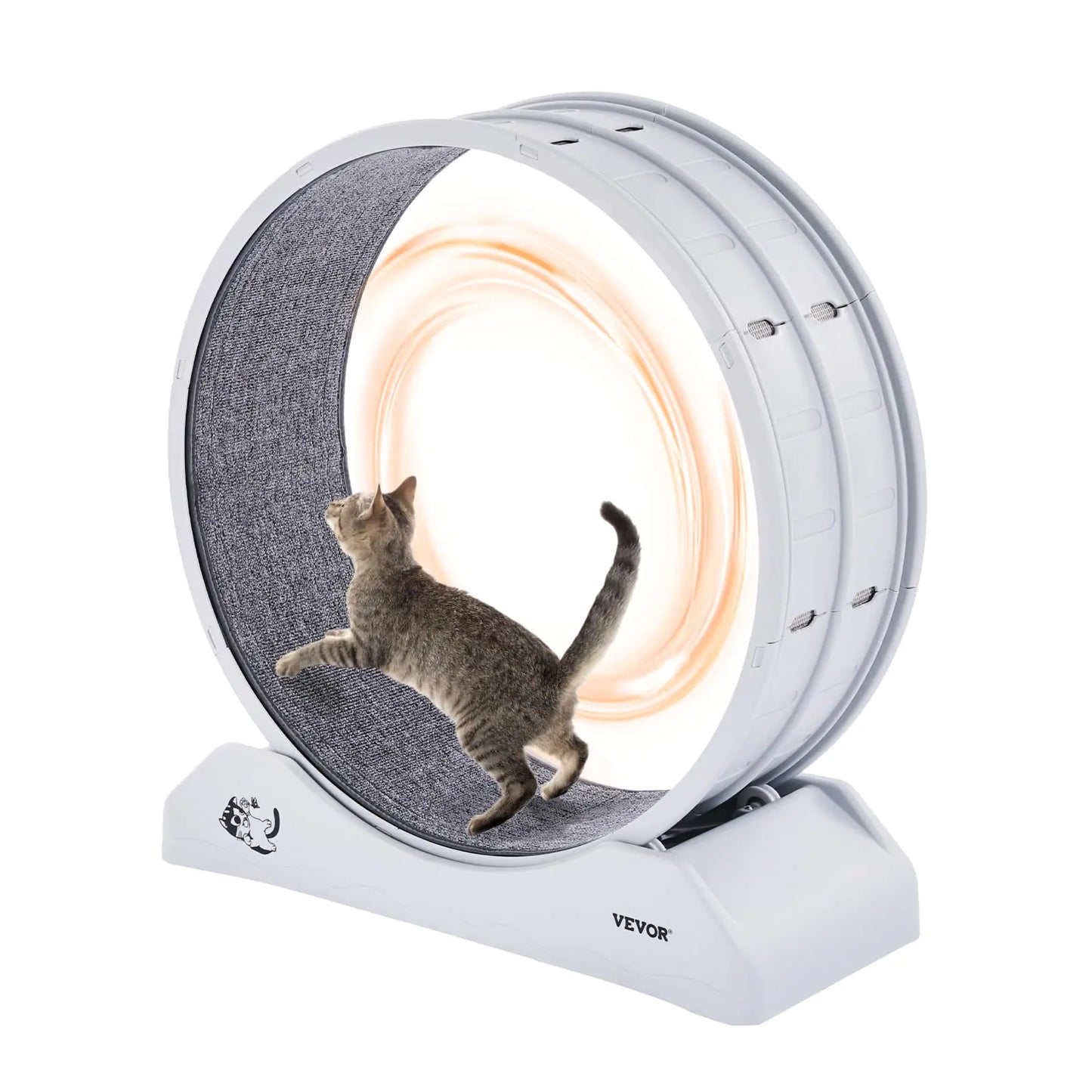 VEVOR Cat Exercise Wheel 31.5 in Cat Running Wheel with Secure Brake & Carpeted Runway Quiet Operation Cat Treadmill Indoor Cats Exerciser Wheel for Pets Weight Loss & Health White