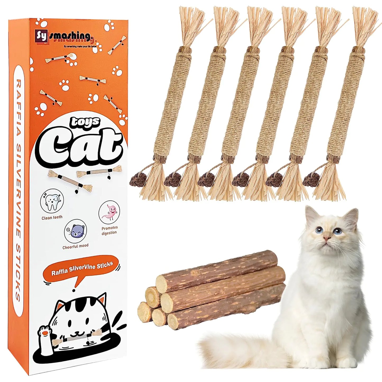 Sysmashing 12pcs Silvervine Cat ToysRaffia Silvervine Sticks for Cats Catnip Cat Chew Toys Teeth CleaningEdible Kitty Toys