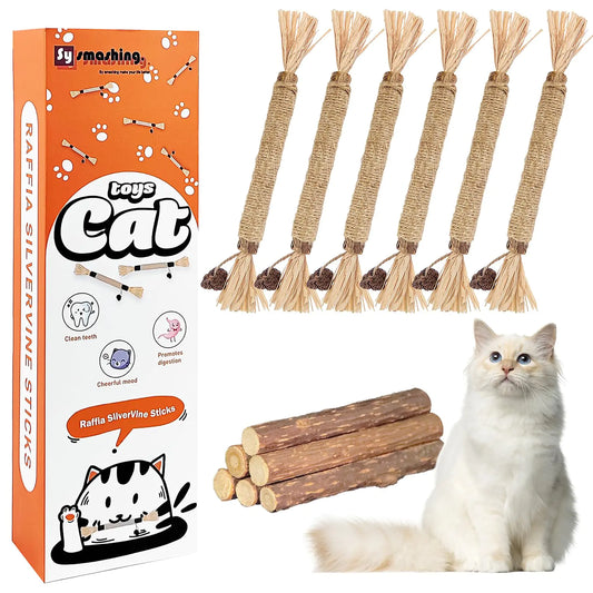Sysmashing 12pcs Silvervine Cat ToysRaffia Silvervine Sticks for Cats Catnip Cat Chew Toys Teeth CleaningEdible Kitty Toys