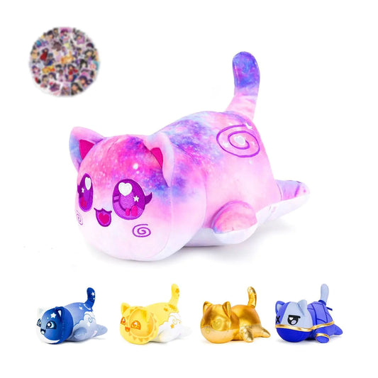 LCCOOUS® 61-PCS 丨 11" Galaxy Cat Plush+ 60pcs Cat Stickers -Meow Cat Plush - Meow Cat Stuffed Animal Collection Birthday Gift for Kids. (Galaxy Cat)