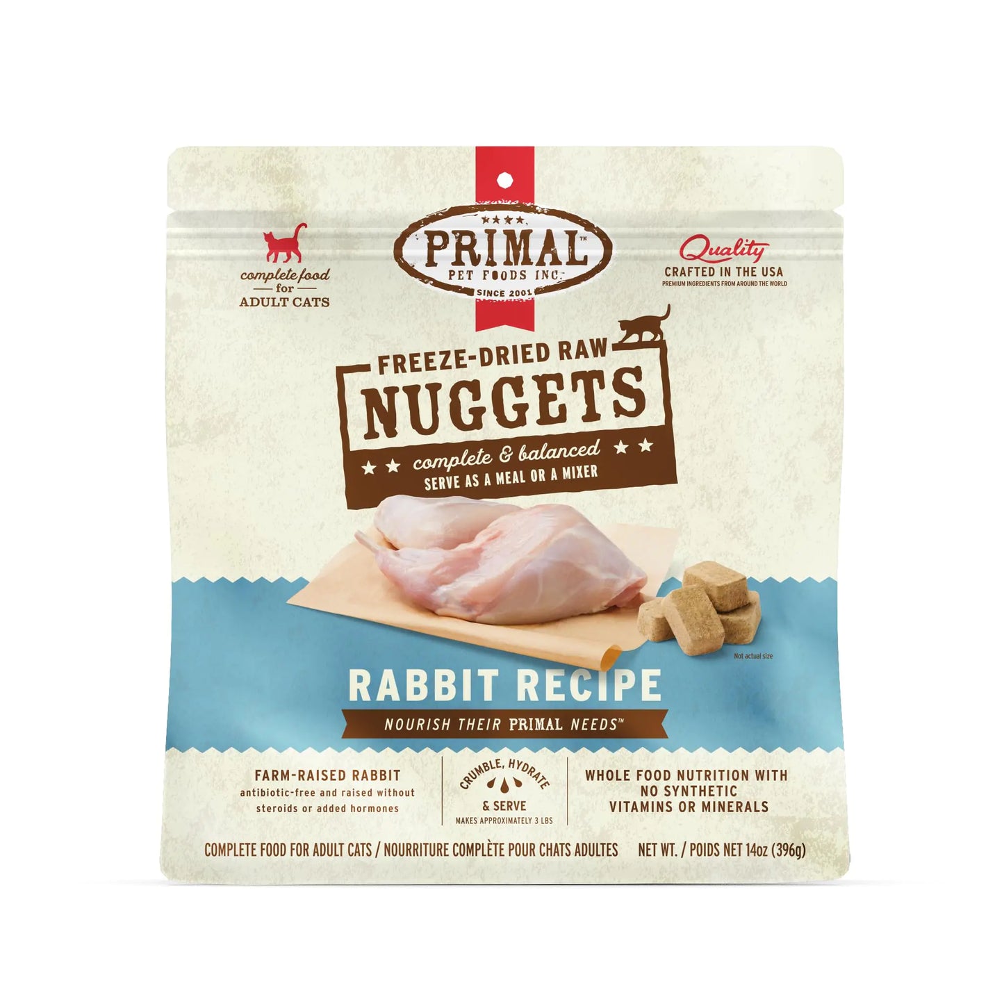 Primal Freeze Dried Raw Cat Food Nuggets Rabbit Complete & Balanced Meal or Topper Premium Healthy Grain Free High Protein Raw Cat Food with Probiotics (14 oz)