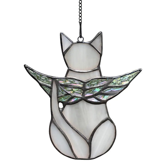 LMYTAGCP Angel Cat Memorials Gift for Lose of Cat Stained Glass Window Cat Sympathy Gifts.Thanksgiving (Grey cat)