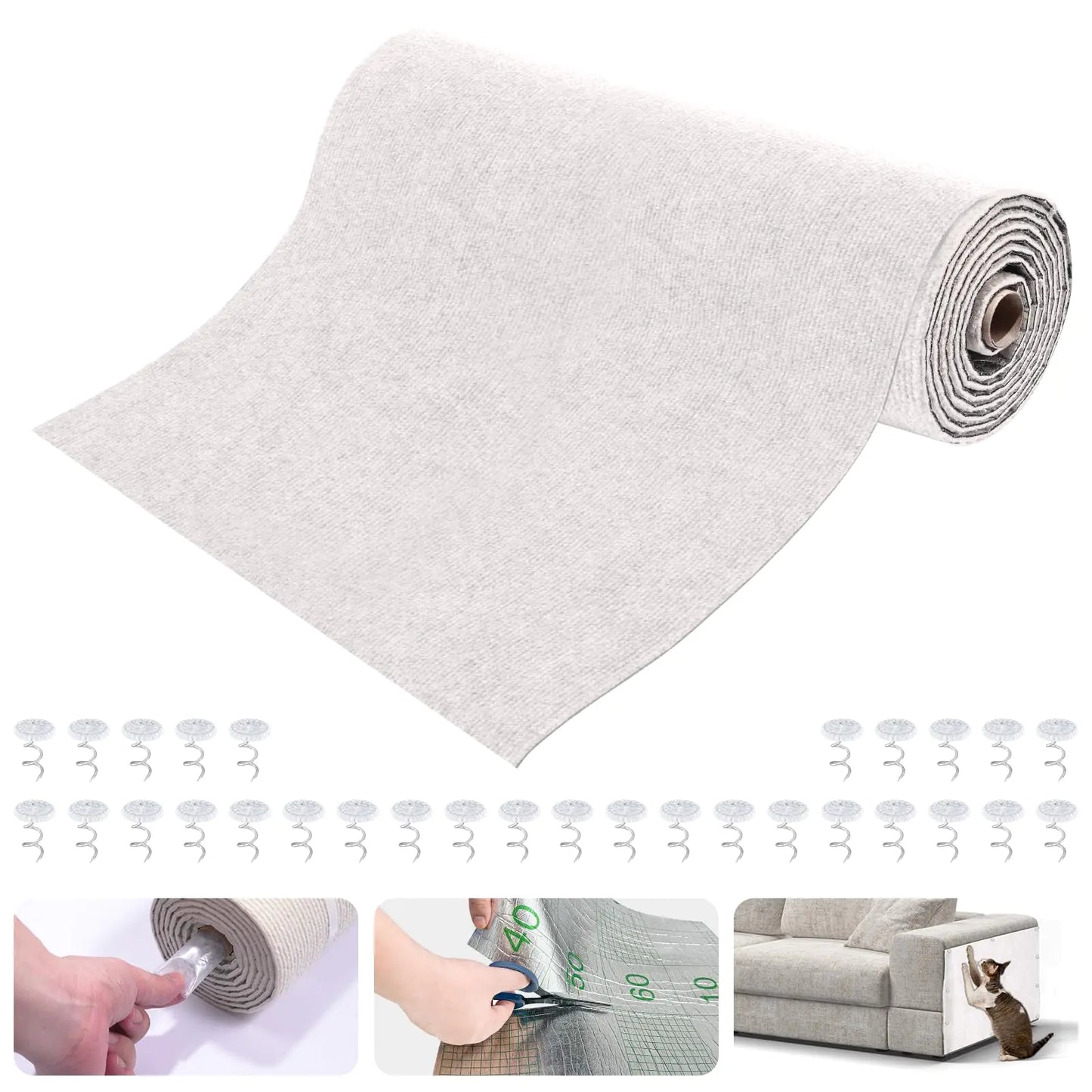 Large Cat Scratching Mat 118"x15.8" Self-Adhesive Cat Scratch Furniture Protector Trimmable DIY Cat Wall Climbing Carpet Cat Couch Protector Cat Scratching Pad Replacement (Beige 118"x15.8")