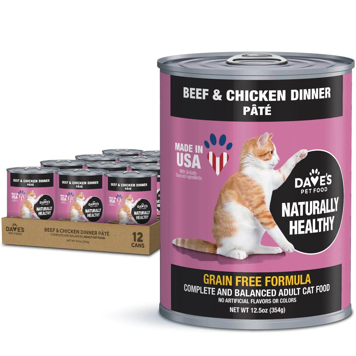 Daves Pet Food Grain Free Wet Cat Food (Beef & Chicken Pate) Made in USA Naturally Healthy Canned Cat Food Added Vitamins & Minerals Wheat & Gluten-Free 12.5 oz Cans (Case of 12)