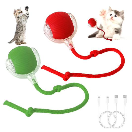 2pcs Interactive Rolling Dog Ball Interactive Dog Toys Electric Dog Ball Toy Rolling Dog Ball Cat Toys 360° Smart Automatic Rolling Ball Toy for Indoor Dogs/Cats(Green+Red)