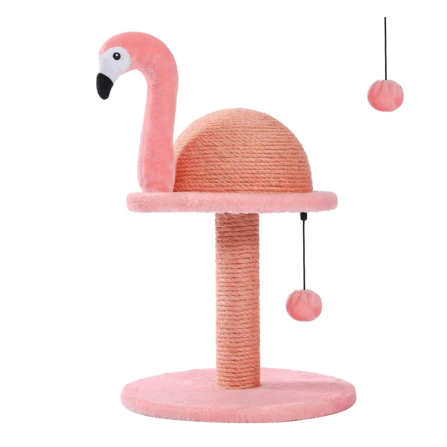 PETEPELA Cat Scratching Post Pink Cat Scratcher Tree Flamingos Natural Sisal Cat Scratch Post with Interactive Toy Ball and Extra Replacement Sisal Scratching Pole for Kittens and Small CatsPink