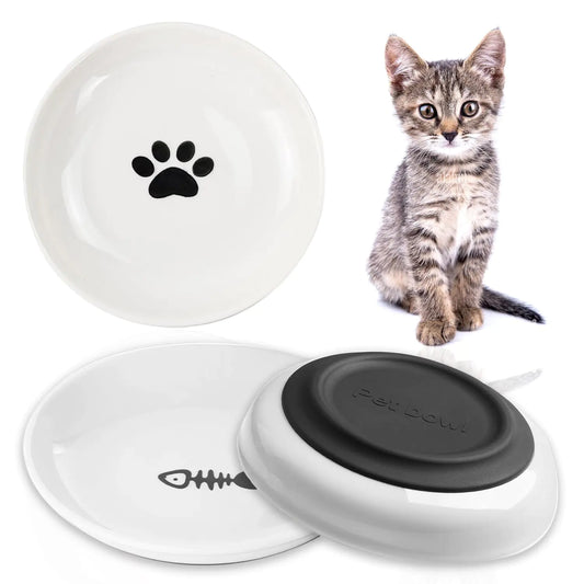 Cat Food Bowl Cat Bowls for Indoor CatsCat Food and Water Bowl SetAnti Whisker Fatigue Cat BowlShallow Wide Kitten Food Bowl for Food and WaterNon-Slip Silicone Bottom3 Pack Ceramic Cat Dishes