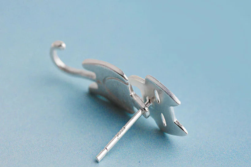 Cat Fish Stud Earrings - Silver Accessories for Cat Lovers