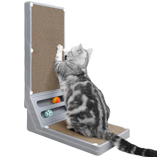 Joytale L Shaped Cat Scratcher Interactive Cat Scratching Board with 2 Ball Toys 23.6 Inch Vertical Cardboard Cat Scratchers Protecting Furniture Cat Scratch Pad for Indoor Cats Large