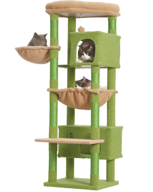 Gitelsnour Cat Tree for Indoor Cats Large Adult 60.2 Cat Tower with Large Platforms Cat condo Cat Tree Tower with 8 Cat Scratching Posts Cat Hammock Green and Brown GCT030-MGY