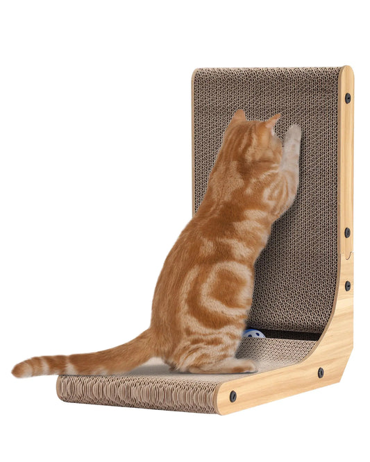 KIGOTY Cat Scratcher17 Inch L Shape Cat Scratch Pad Vertical Cat Scratcher Board Cat Scratchers for Indoor Cats Cardboard Cat Scratching with BallCat Toys