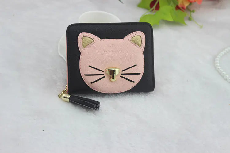 Cute Cartoon Cat Tassel Zipper Wallet for Students