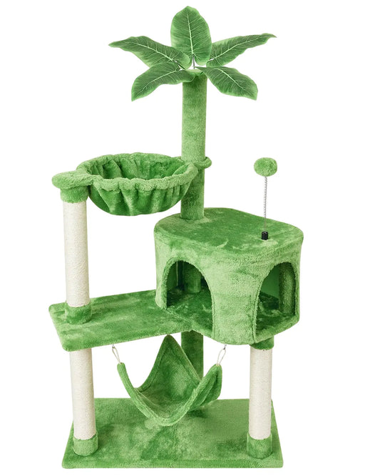 KIYUMI 26G Cat Tree Cat Tower Condo with Sisal Scratching Post for Indoor Cats Cat Tree Cat Furniture with Hammock Perch and Kitten Ball Toys Multi-Level Pet Activity Center Green