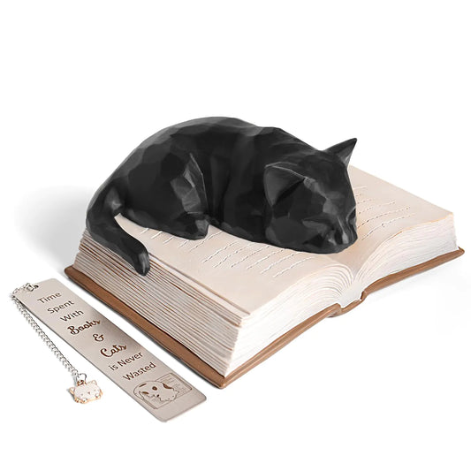 Vofstand Cat Lover Book Lover Gifts Black Cat Book Figurines Cat Decor Gifts for Cat Lovers Book Lovers Women Cat Mom Gifts Cat Memorial Gift Sculpted Hand-Painted Resin Statues