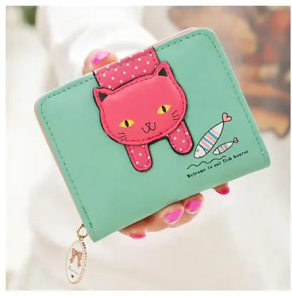 Compact Cat Zipper Wallet - Multi-Function Design