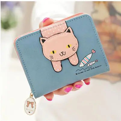 Compact Cat Zipper Wallet - Multi-Function Design